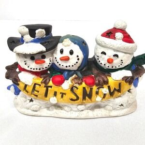 Let It Snow Snowman Trio Tea Light Holder Luminary Christmas Winter Decor